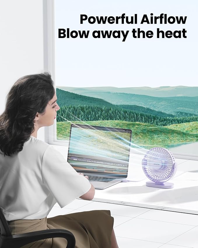 Gaiatop USB Desk Fan, 5.5 Inch Quiet 3 Speeds Small Portable Fan Purple | USB Powered, 5ft Cable, Mini Personal Desktop Table Fans, Powerful Cooling for Home, Office, Travel, Car, Indoor, Outdoor - Image 2