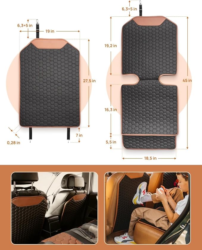 Kick Mat Back Seat Protector - Car Back Seat Cover for Kids Feet - Waterproof & Sturdy Protector for Upholstery from Dirt, Mud, Scratches and Stain (Hexy Set) - Image 2