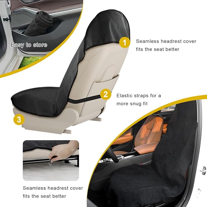 Car Towel Seat Cover, Waterproof Sweating Auto Front Seat Protective Cover, Non-Slip Washable Carseat Protector for Post Gym Workout Running Swimming, Car Accessories (Red) - Image 3