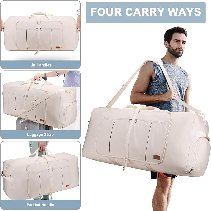 80L EXTRA LARGE Foldable Waterproof Travel Duffle Bag for Men and Women | with Shoe Compartment, Duffel for Weekender Gym Sport, Tear Resistant, Polyester - Image 7