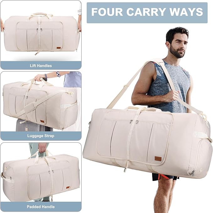120L EXTRA LARGE Foldable Waterproof Travel Duffle Bag for Men and Women | with Shoe Compartment, Duffel for Weekender Gym Sport, Tear Resistant, Polyester - Image 7