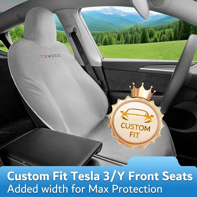 Premium Microfiber Towel Tesla Model Y Juniper/3 Seat Cover, Waterproof | Sweatproof | Machine Washable | Non-Slip, Seat Protector for Tesla Model 3/Y 2016-2026 Interior Accessories - (2Pack, Gray) - Image 3