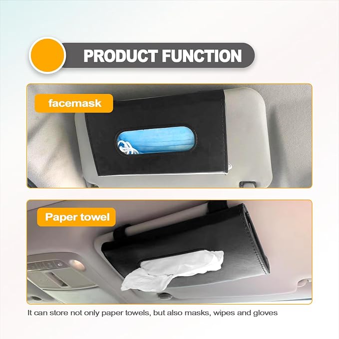 Premium PU Leather Car Tissue Holder Visor for Universal Auto, Car Tissue Case Holder Seat Back with Tissue Refill, Tissue Holder (Black) - Image 5