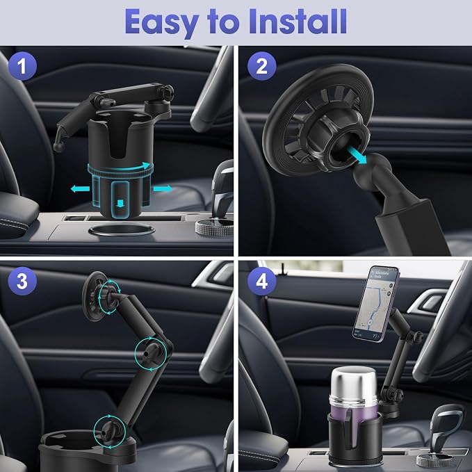 Magnetic Car Cup Holder with Phone Holder, 360° Rotating Cup Holder Expander Phone Holder, N52 Magnets Universal Car Mount with Adjustable Base for iPhone Samsung All Smartphones - Image 4
