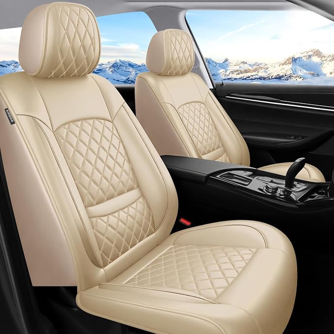 Fit Canyon Car Seat Covers for GMC Canyon 2015-2025 2026 - Luxury Leather, Anti-Slip, All-Weather, Waterproof & Breathable, Airbag Compatible, 2 Front Seats Only (Beige) by Unknown
