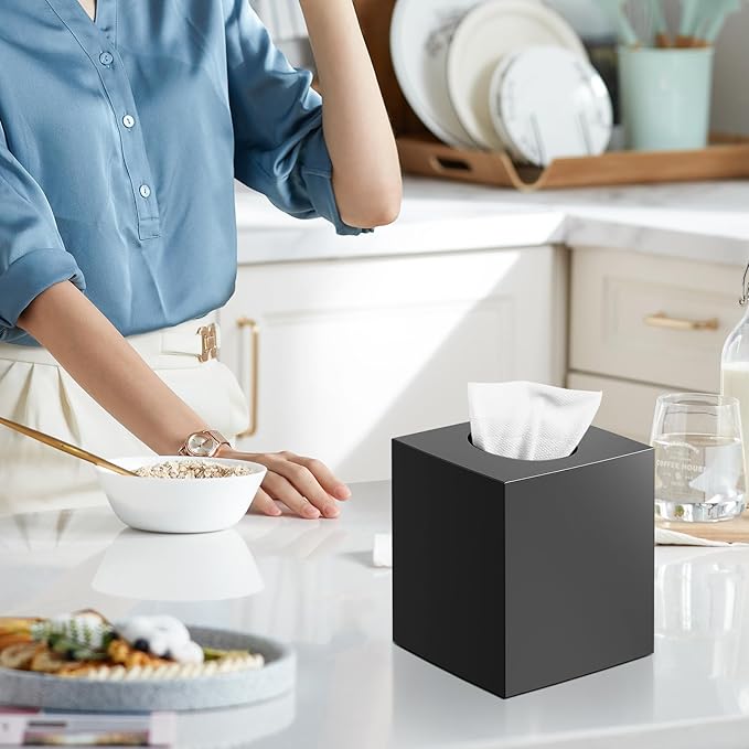 Tissue Box Cover,Square Acrylic Tissue Holder with Non-Slip Base,Black | Fits standard facial tissue boxes,modern decorative aesthetic for bathroom countertops,dressers,night stand,parlors,office - Image 2