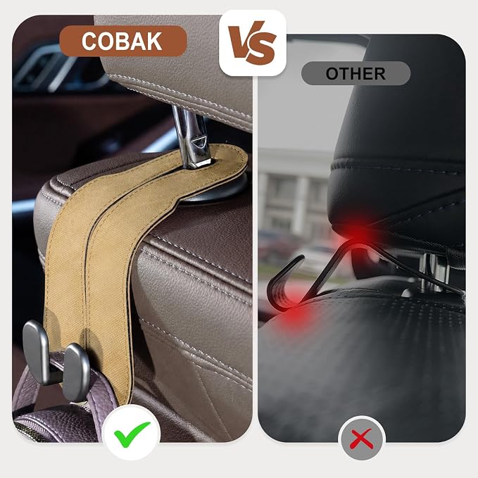 CoBak Purse Hook for Car - Universal Premium Stitched Leather and Aluminum-Magnesium Alloy Double Car Seat Back Storage Hook for Purses, Handbags, Bags (2 Pack),Linen - Image 3