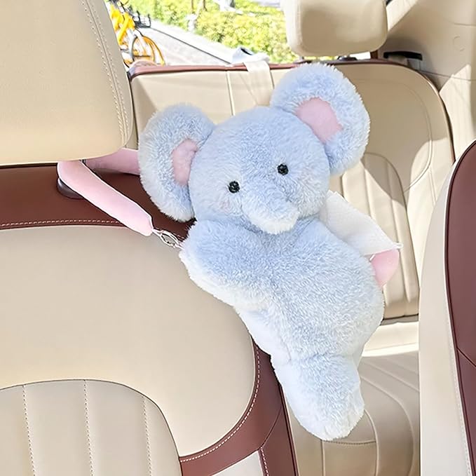 Tissue Box Cover Plush Tissue Box Holder for Car, Home, Decorative Holder/Organizer for Bathroom Vanity Countertop, Nightstands, Office Desk-Fuzzy Elephant by seemehappy