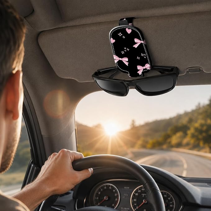 Sunglasses Holder for Car Visor, PU Leather Glasses Clip Organizer, Cute Magnetic Eyeglass Holder for Vehicle Sun Visor, Car Interior Accessory for Women & Men, Bow Hearts - Image 6