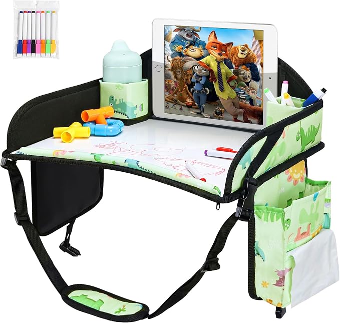 Kids Travel Tray for Toddler Car Seat, Road Trip Activities for Kid | Toddler Car Activities with iPad Holder Stand, Roadtrip Essentials with Dry Erase Board & Cooler Cup Holder, 2PC - Image 3