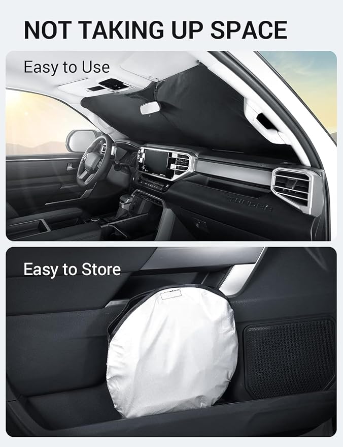 Proadsy Custom Fit 2022-2026 Toyota Sequoia Tundra Car Windshield Sun Shade | 240T Heat Shield, Drops Temp 54°F, Blocks 99% UV, Prevents Dashboard Cracking, Summer Parking & Beach Trips, Easy Twist-Fold - Image 8