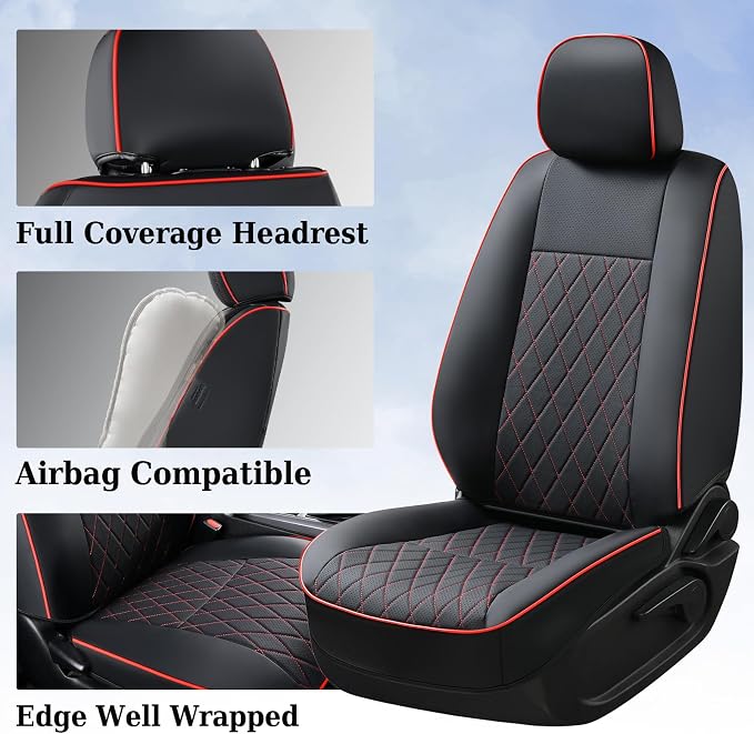 Coverado Tacoma Leather Seat Covers, Car Seat Covers Custom Fit for 2005-2023 Toyota Tacoma Double & Crew Cab SR SR5 Limited TRD Sport/Pro/Off Road (Fullset, Red) - Image 5