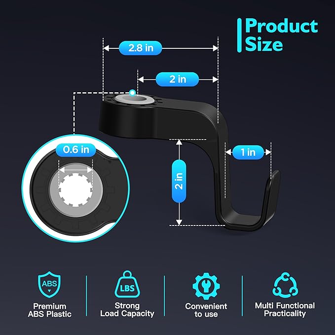Amooca Anti-drop Car Seat Hooks Heavy Duty 55lb Headrest Hanger 2 Pack | Durable ABS, Non-slip, Automotive Backseat Storage for Backpack Umbrella Water Bottle Coat Purses Handbags Groceries, Black - Image 6