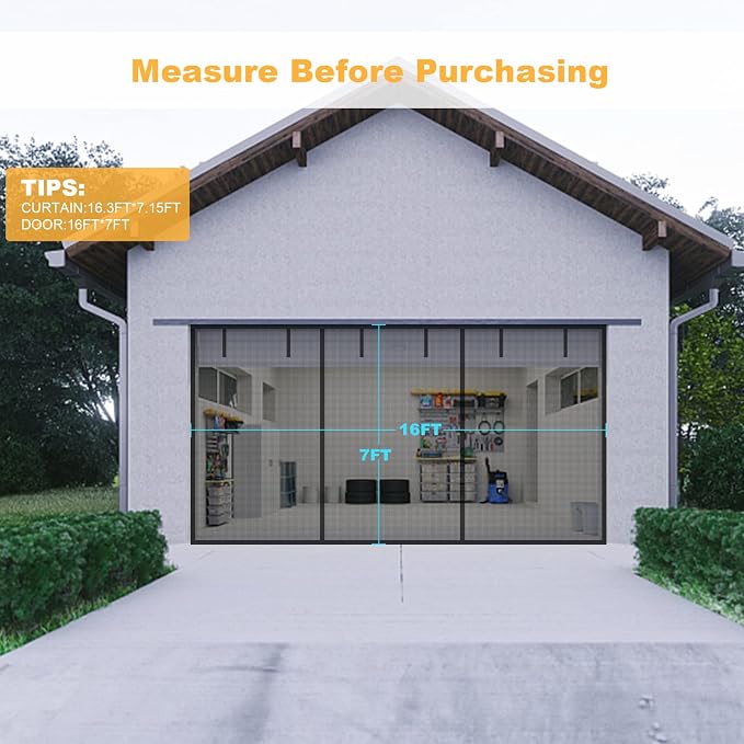Garage Door Screen for 2 Car Garage, Sunmoxia 16x7Ft Fiberglass Mesh Door Screen with Closure Weighted Bottom, Durable Magnetic Heavy Duty Screen Door Curtain Cover Kit with 6 Strapping Tapes - Image 4