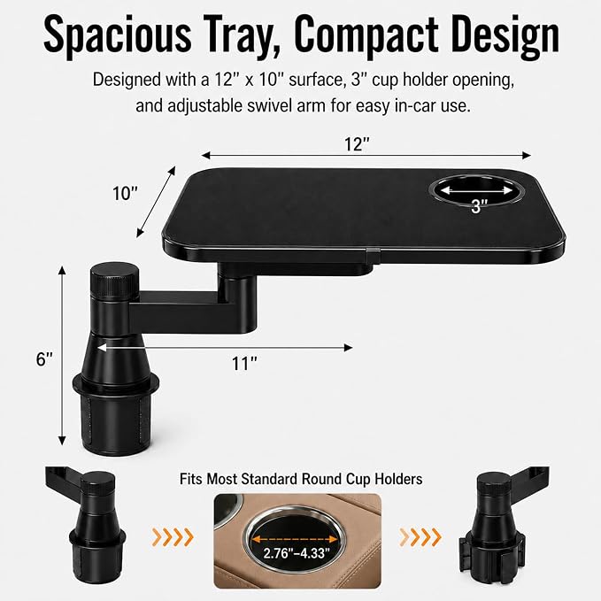 Car Tray Table for Laptop and Food, 360° Rotating Adjustable Car Desk with Cup Holder,Leather Surface, Adjustable Vehicle Seat Tray for Eating, Working, Road Trips, Fits Tesla Model 3/Y/S&Most Cars - Image 9