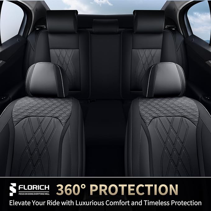 FLORICH Leather Cars Seat Covers Automotive Seat Cover Front Pair Waterproof Seat Covers for Car Vehicle Seat Cushion Protector Universal Fit for Most Cars Trucks SUVs, Black - Image 8