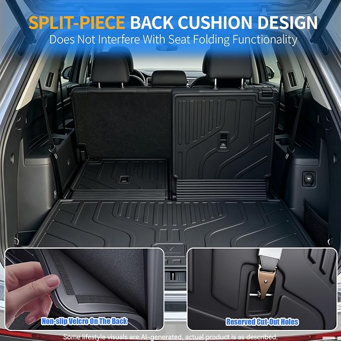 GYGY Cargo Mat Trunk Liner with Backrest Mats Fit for 2018-2025 2026 Volkswagen VW Atlas (6 or 7 Seats Only, Not for Cross Sport), All Weather Waterproof TPE Rear Cargo Tray - Image 7
