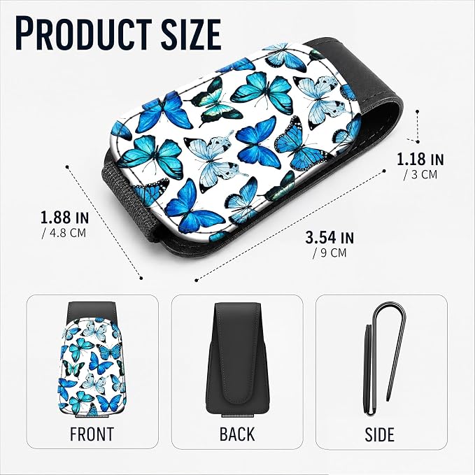 Leather Magnetic Sunglass Holder for Car Sun Visor, Cute Eyeglass Ticket Card Hanger Clip, Universal Auto Interior Accessories for SUV Pickup Truck, Blue Butterfly - Image 3