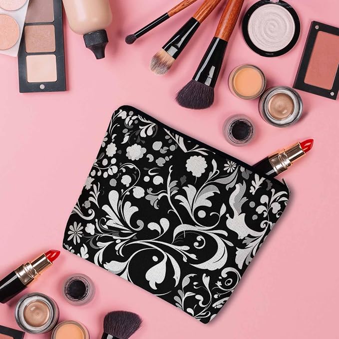 Makeup Bag Floral Makeup Bags For Purse Pouch, Vintage Mandala Flower Swirl Black White Travel Toiletry Bag Cosmetic Bag Makeup Bags Flax Makeup Organizer Bag Pencil Pouch For Man Woman - Image 3
