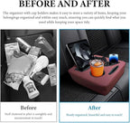 Car Back Seat Organizer, Leather Automotive Rear Seat Couch Cup Holder Expander Tray, Vehicle Cup Holder Tray Holds Snacks Remotes Phones for Truck RV Boat Couch Pillow Bed (Wine Red) - Image 4