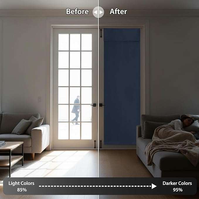 RYB HOME Sidelight Curtains for Front Door, Skinny Narrow Window Curtains | Entry Glass Door Cover, Renter Friendly Blackout Curtains, Adhesive No Drill, Wide 12 inch x Long 69 inch, Stone Blue, 1 Pc - Image 5