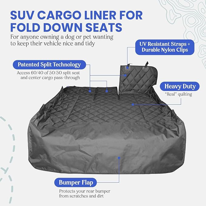 4Knines SUV Cargo Liner for Dogs, Fold Down Seats, Tan XL | Heavy-duty split design for 60/40 and 50/50 fold-down seats. K9-Shield waterproof protection and non-slip backing. - Image 3