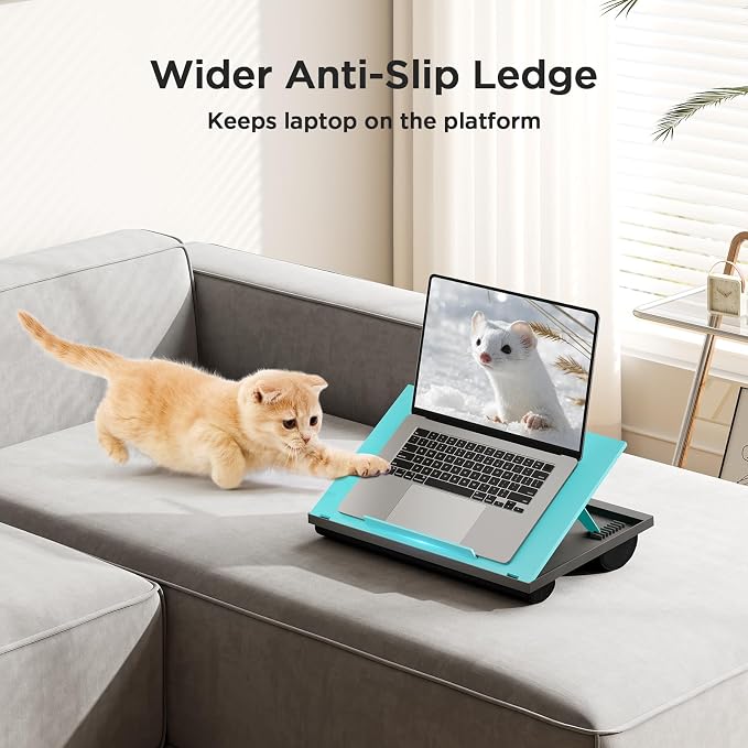 HUANUO Lap Desk with 8 Adjustable Angles – Up to 15.6" Laptop, Turquoise | Dual-cushion base, carry handle, 30% thicker for durability, wider anti-slip ledge, for home office, sofa, bed, car - Image 6