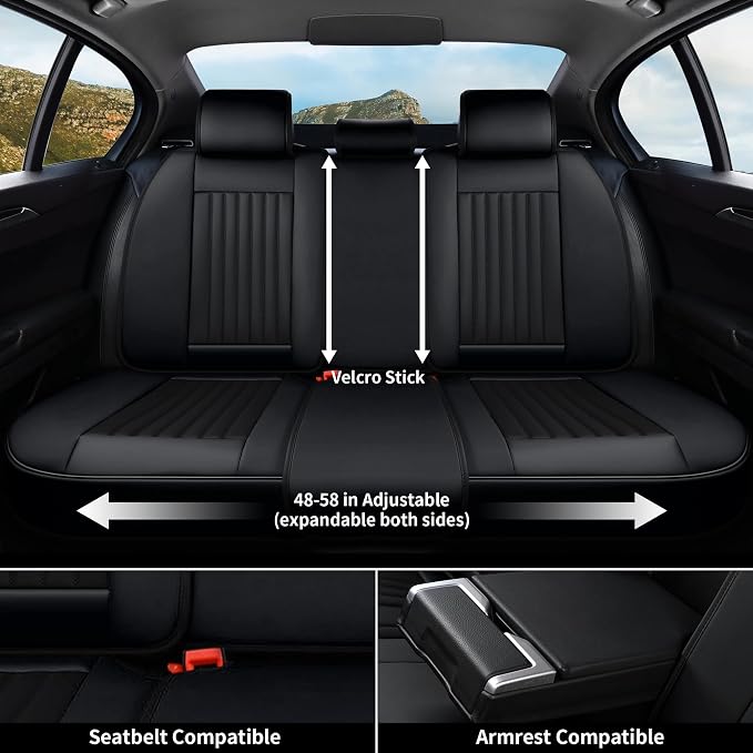 Coverado Seat Covers, Car Seat Covers Front Seats, Car Seat Cover, Car Seat Protector Waterproof, Car Seat Cushion Nappa Leather, Black Seat Covers for Cars Carseat Cover Universal Fit for Most Cars - Image 4