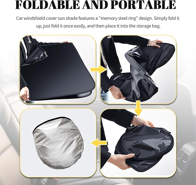 2026 New Thickened Car Windshield Sun Shade Foldable with Beige Checkered Design,Car Sun Shade Windshield with Storage Bag for Interior Cool,59"×31" Suns Shades for Cars Windshields - Image 5