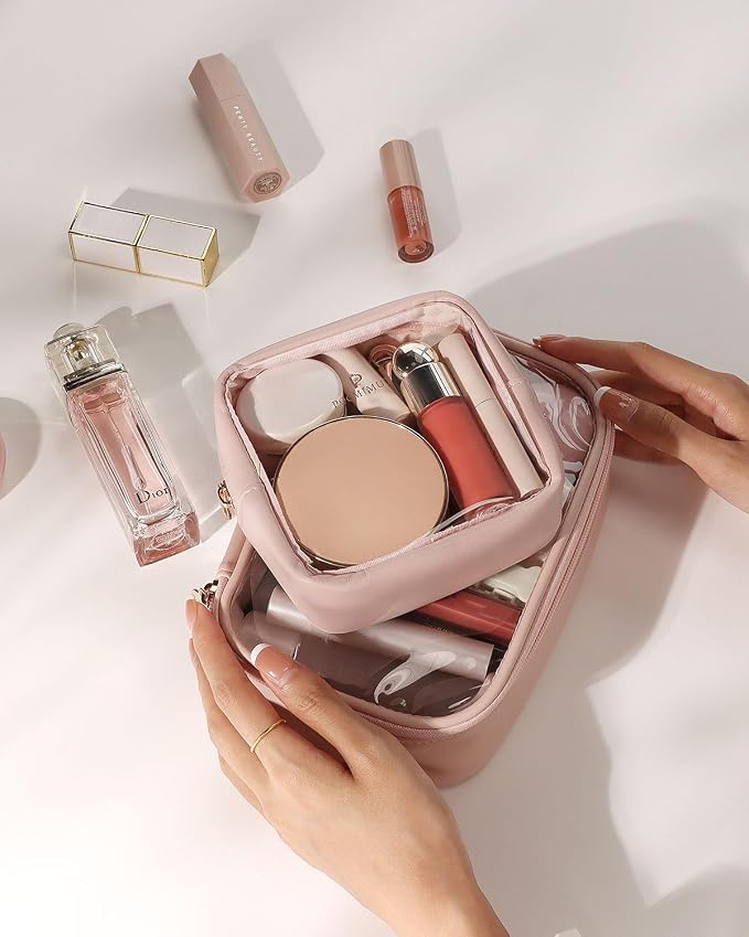 Mini Makeup Bag with Small Cosmetic Bag Travel Essentials Organizers,TSA Approved Toiletry Bag Makeup Pouch Clear Cosmetic Bags for Women,Pink - Image 9