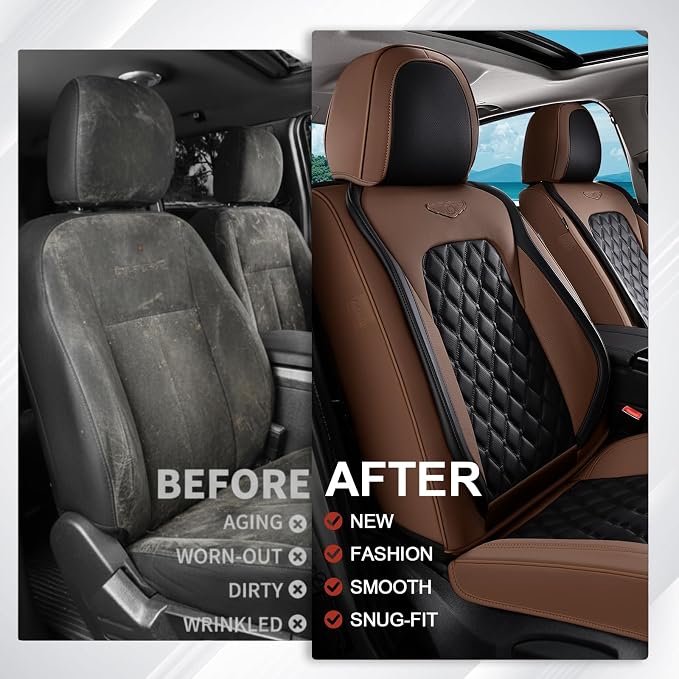 Coverado Car Seat Covers Front Seats, Premium Breathable Waterproof Faux Leather Full Set with Rear Protectors, Luxury Automotive Interior for Sedans SUVs Trucks – CoffeeBlack - Image 7