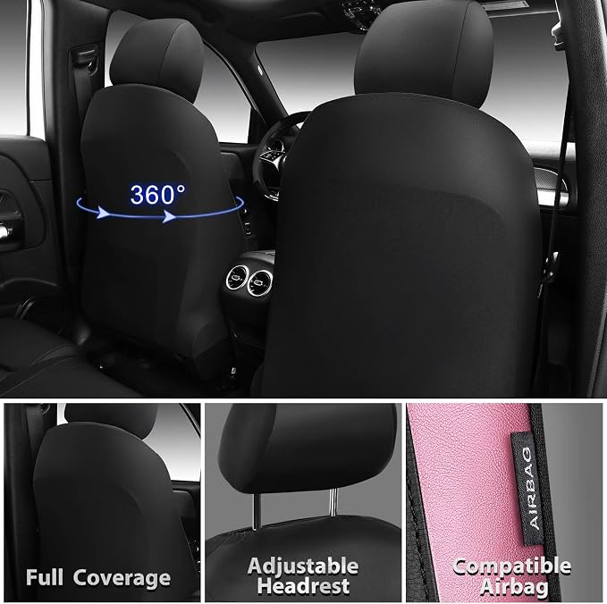 CAR PASS Memory Foam Car Seat Covers,Air Cool Mesh Thick Seat Covers Front Seats,Pink Metal Film Leather Seat Cover for Car,Universal Automotive Comfort for Most Car,Truck,Airbag Compatible,Black Pink - Image 3