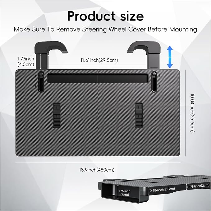 Steering Wheel Tray, Carbon Fiber 2-in-1 Car Tray & Seat Gap Filler, Car Desk, Car Laptop Desk, Car Desk for Laptop, Food Tray for Car, Steering Wheel Desk, Car Table, Universal Car Tray Organizer - Image 9