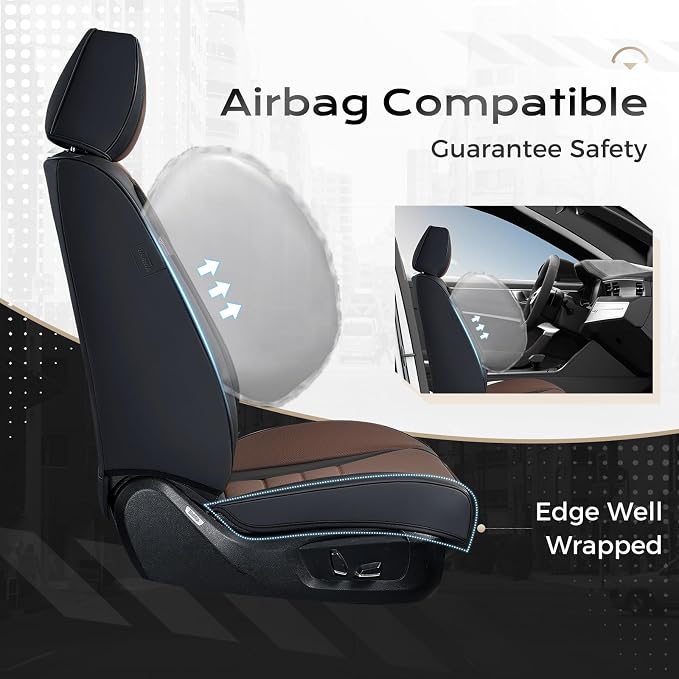 Coverado Car Seat Covers Front, Seat Covers for Cars, Waterproof 2-Pack Car Seat Cushions, Leather Carseat Seat Protectors, Universal Seat Covers Fit for Most Sedans SUV Pick-up Trucks(Black&Coffee) - Image 4