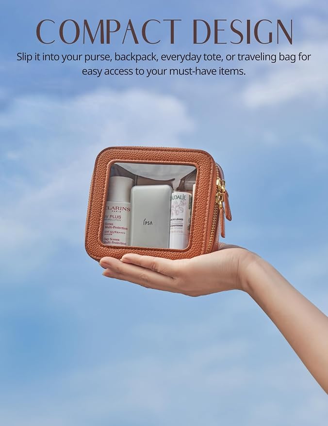 Clear Makeup Case Toiletry Bag Travel Medium Clear Cosmetic Bag with Zipper, Make Up Bag Organizer Traveling TSA Approved Transparent Bag Car for Essentials, Mini & Medium, Brown - Image 7