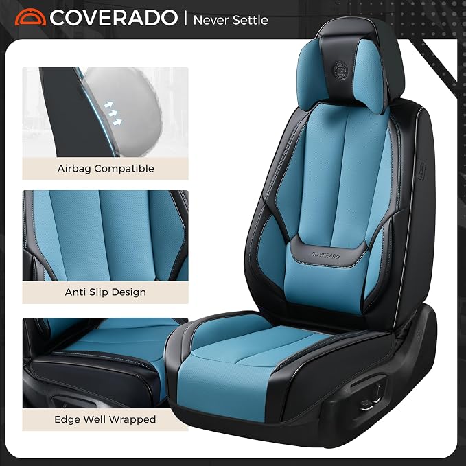 Coverado Car Seat Covers, Seat Covers for Cars, Waterproof Leather Auto Seat Protectors, Leather Car Seat Cushion, Car Interiors Accessories Universal Fit for Most Cars - Image 6