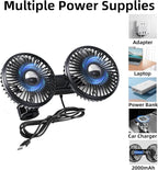 ELOHEI 12V Quiet 3 Speed 360° Rotate Dual Head Backseat Car Fan | Usb Car Fans Strong Wind Power for Universal Cars SUV Sedan Trucks(Black) - Image 4
