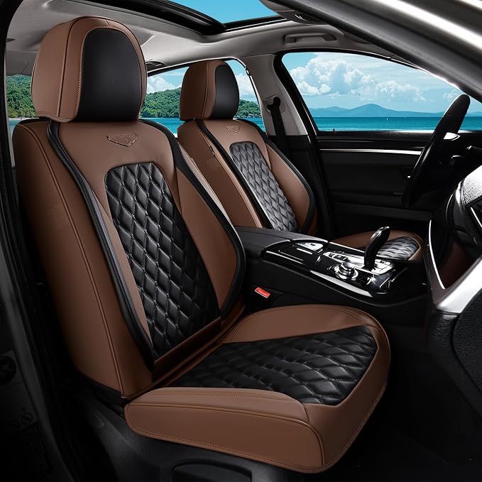 Coverado Universal Car Seat Covers Full Set, Premium Breathable Waterproof Faux Leather Front & Rear Seat Protectors, Luxury Automotive Interior for Sedans SUVs Trucks – CoffeeBlack by COVERADOAUTO