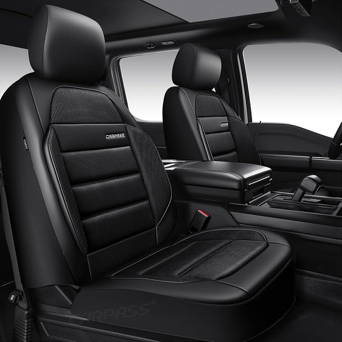 CAR PASS Memory Foam Seat Covers Front, Airy Cool Mesh Thick Car Seat Covers, Leather Car Seat Covers Front Seats Airbag Compatible, Universal Automotive Comfort for Most Cars, Trucks, SUV, Black - Image 2