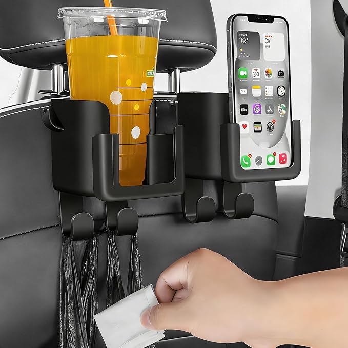 4 PCS Headrest Cup Holder for Car Back Seat, Auto Bottle & Phone Holder with Headrest Hooks, Multifunctional Plastic Back Seat Organizer for Phones Drinks Bags, Car Accessories (2 PCS) - Image 5