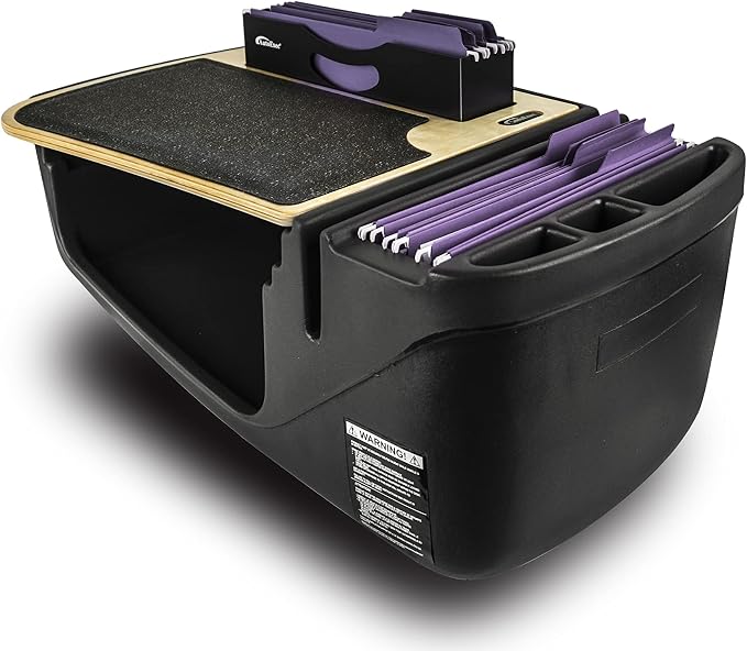 AutoExec AE-FMEF-PI-11M Efficency FileMaster Car Desk for Your Vehicle Workstation and Mobile Office, Natural Finish with 400 watt Power Inverter | Vehicle Workstation, Mobile Office, 400 Watt Power Inverter by AutoExec
