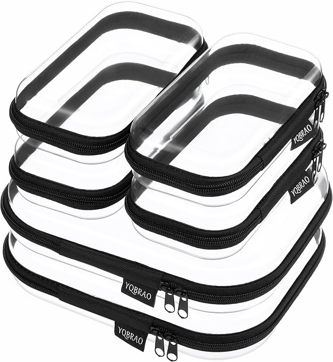 YQBRAO Clear Hard Shell Zipper Cases, 6 Travel Organizers, 2M 4S, Black | Rigid clear shells in two practical sizes separate toiletries, skincare, cosmetics, chargers and frequently used accessories by Unknown