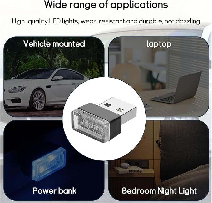 Dickno 4 PCS USB LED Car Interior Atmosphere Lamp, Portable Mini LED Night Light, Plug-in USB Interface Trunk Ambient Lighting Kit, Universal Vehicle Interior Accessories (White) - Image 5