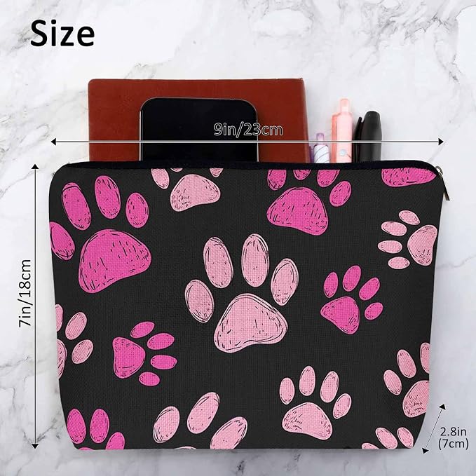 Women Cosmetic Bag Dog Paw, Pet Cat Paws Dog Prints Footprint Cute Makeup Bag For Purse Cosmetic Travel Bag For Toiletries Makeup Storage Bag Flax Skincare Bag Make Up Pouch Bags, Pink Black - Image 4