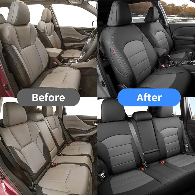 Custom Seat Covers for 2025 Subaru Forester,Rear w/Armrest,Faux Leather | Full Set Suv Seat Cushion,Easy Installation,Factory Look,Waterproof Car Seat Protector (Black/Gray) - Image 3