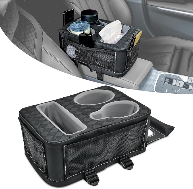 Universal Car Center Console Cup Holder Organizer Armrest Storage Box | with Bottle Holder & Tissue Slot & Side Pockets, Car Back Seat Truck Boat Couch Sofa Organizer PU Leather by HmmtyRack