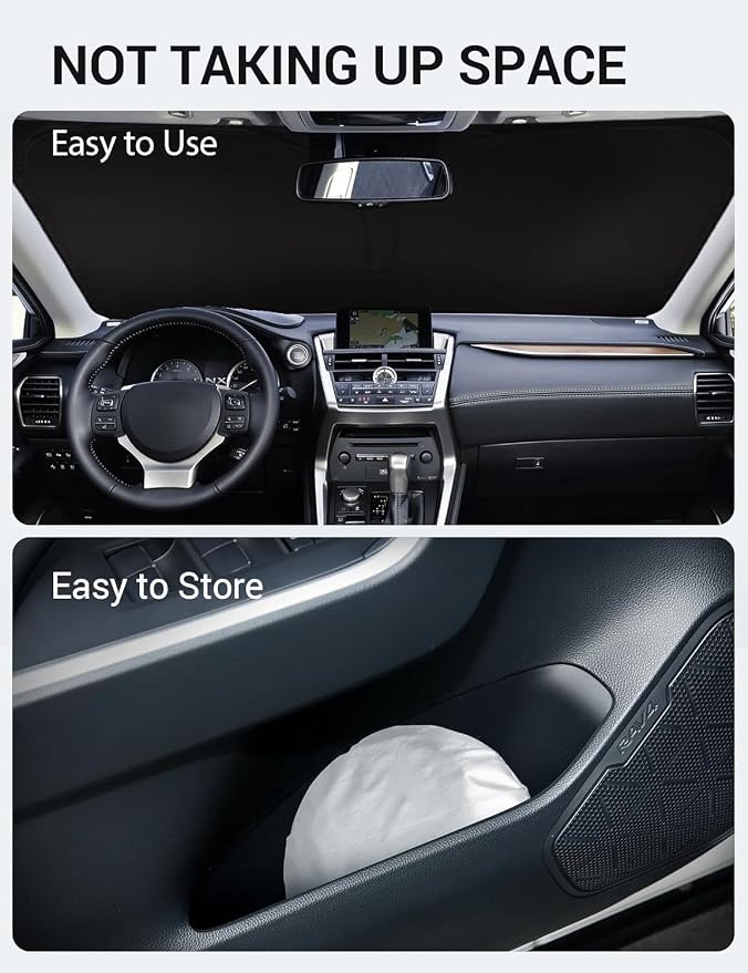 Proadsy Custom Fit 2015-2021 Lexus NX Windshield Sun Shade, Blocks Heat | 240T Heat Shield, Drops Temp 54°F, Blocks 99% UV, Prevents Dashboard Cracking, Summer Parking & Beach Trips, Easy Twist-Fold - Image 9