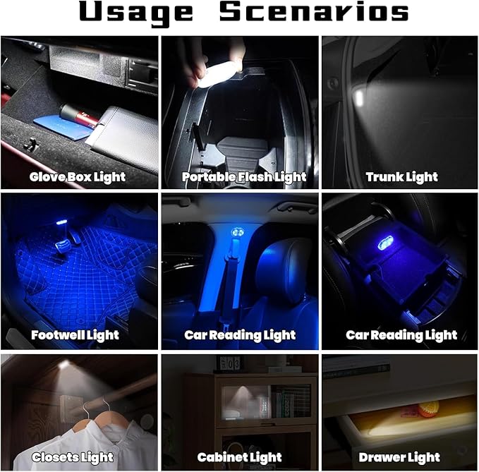 4PCS Wireless Car Led Interior Lights with Touch Control, 7 Colors Magnetic Car Dome Lamp, USB Rechargeable Cordless Footwell Ambient Light for Cars Truck Van,Cabinet, Wardrobe - Image 5