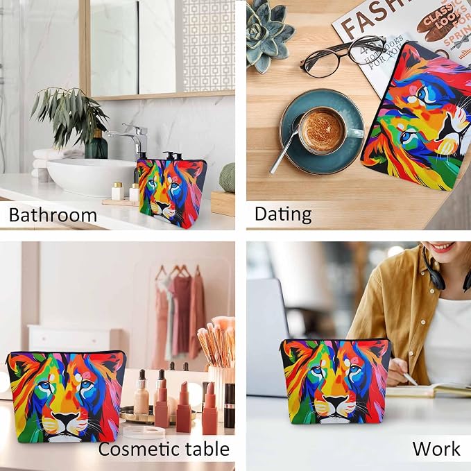 Makeup Bag For Purse Lion, African Animal Lion Face Colorful Cosmetic Bags For Women With Zipper Travel Toiletry Pouch Makeup Bags Makeup Organizers Purse For Toiletries Cosmetics - Image 6