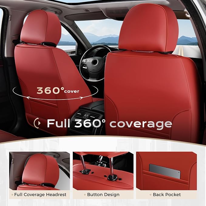 Coverado Car Seat Covers Full Set, Front Seat Covers with Lumbar Support and Back Seat Cover Waterproof Leather Automotive Seat Cover, Universal Car Interior Protectors Cushion for Most Cars - Image 5